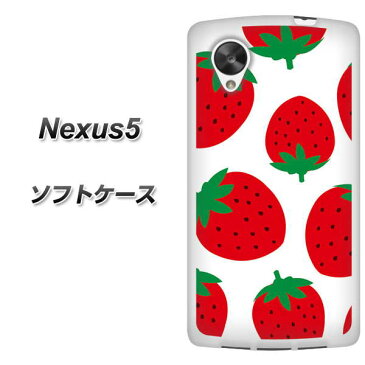 EMOBILE Nexus5 TPU ソフトケース / やわらかカバー【SC818 大きいイチゴ模様 レッド 素材ホワイト】 UV印刷 シリコンケースより堅く、軟性のあるTPU素材(ネクサス5/NEXUS5/スマホケース)