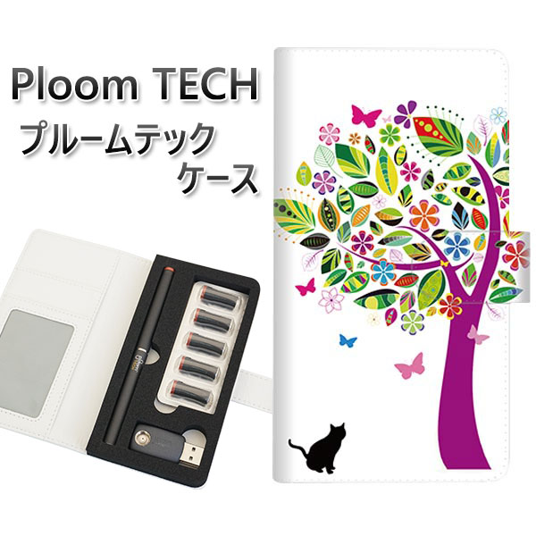プルームテック ケース 手帳型 ploomtech ケース 【EK907 花とネコ】プルームテックケース レザー ギフト タバコ 電子タバコ カバー タバコポー...