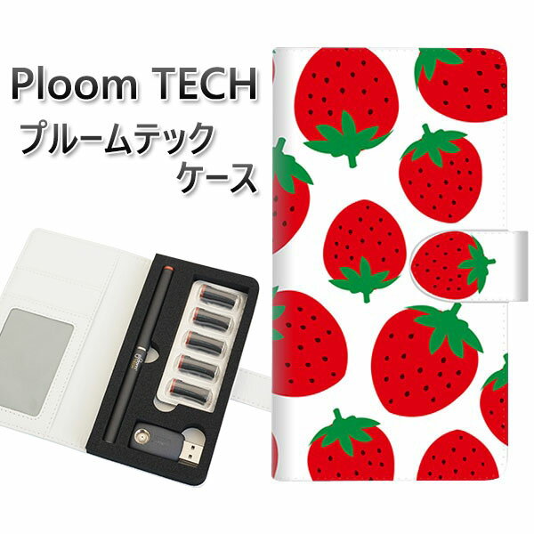 プルームテック ケース 手帳型 ploomtech ケース 【SC818 大きいイチゴ模様 レッド】プルームテックケース レザー ギフト タバコ 電子タバコ カバー タバコポーチ レザー 禁煙 革 メール便送料無料