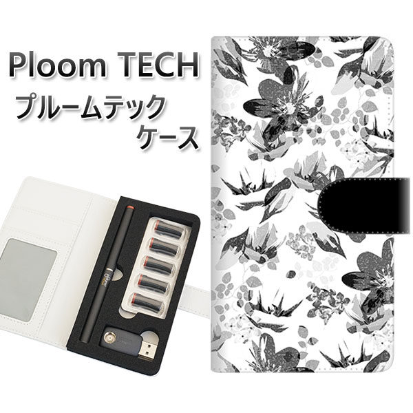プルームテック ケース 手帳型 ploomtech ケース 【SC914 花柄モノトーン 03】プルームテックケース レザー ギフト タバコ 電子タバコ カバー...