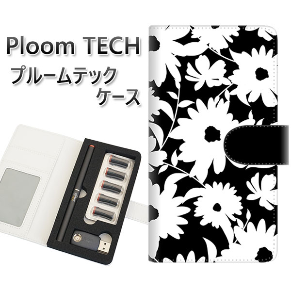プルームテック ケース 手帳型 ploomtech ケース 【SC915 花柄モノトーン 04】プルームテックケース レザー ギフト タバコ 電子タバコ カバー...