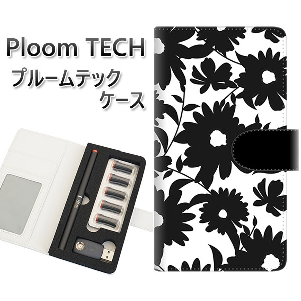 プルームテック ケース 手帳型 ploomtech ケース 【SC916 花柄モノトーン 05】プルームテックケース レザー ギフト タバコ 電子タバコ カバー...