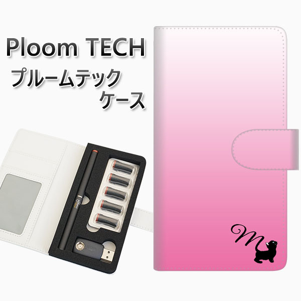 プルームテック ケース 手帳型 ploomtech ケース 【YI854 イニシャル ネコ M】 プルームテックケース レザー ギフト タバコ 電子タバコ カバ...
