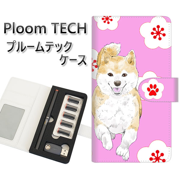 プルームテック ケース 手帳型 ploomtech ケース 【YJ003 柴犬 和柄 梅 ピンク】 プルームテックケース レザー ギフト タバコ 電子タバコ カ...