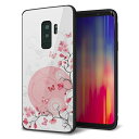 Galaxy S9+ SC-03K ケース カバー 背面 ガラス TPU デザイン ガラプリ 【花と蝶 うす桃色】 印刷 光沢 MMLM