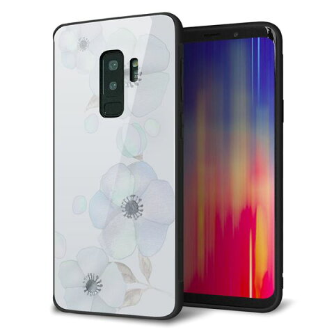 Galaxy S9+ SC-03K ケース カバー 背面 ガラス TPU デザイン ガラプリ 【ドゥ・フルール（エンジェルブルー）】 印刷 光沢 メール便送料無料