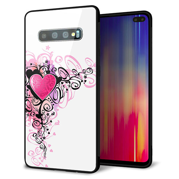 乐天商城 - docomo Galaxy S10+ SC-04L ケース カバー スマホケース 背面 ガラス TPU ガラプリ 【007 スタイリッシュハート(白)】 MMLM
