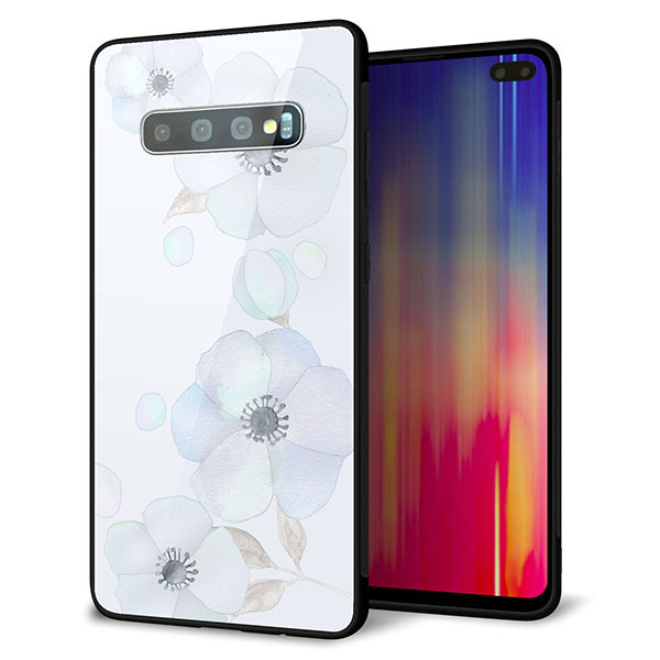 docomo Galaxy S10+ SC-04L ケース カバー スマホケース 背面 ガラス TPU ガラプリ 【SC951 ドゥ・フルール(エンジェルブルー)】 メール便送料無料