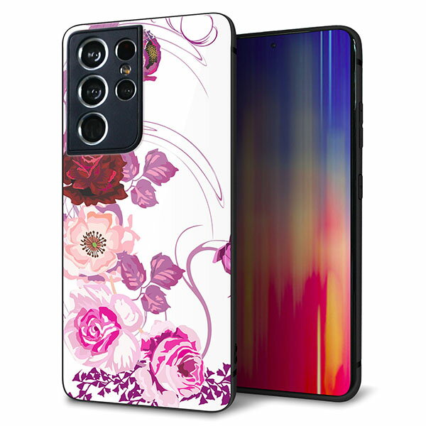 docomo Galaxy S21 Ultra 5G SC-52B ケース カバー 背面 ガラス TPU デザイン ガラプリ 【116 6月のバラ】 印刷 光沢 メール便送料無料