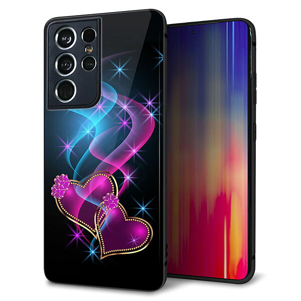 乐天商城 - docomo Galaxy S21 Ultra 5G SC-52B ケース カバー 背面 ガラス TPU デザイン ガラプリ 【1138 ゆれるハート】 印刷 光沢 MMLM
