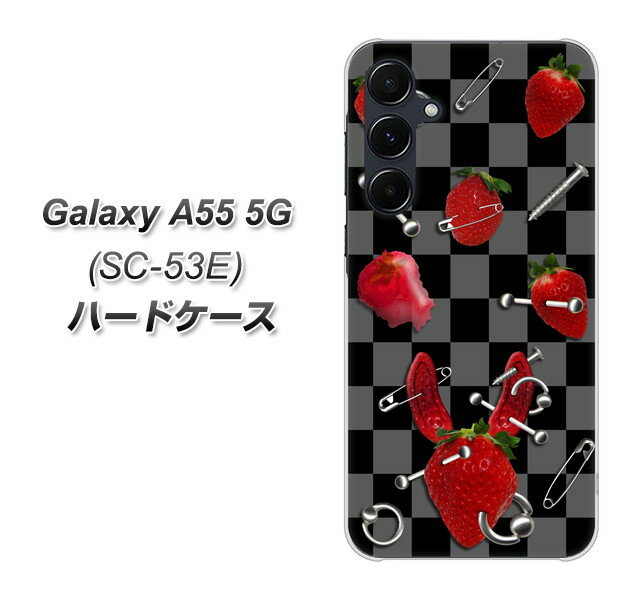 docomo Galaxy A55 5G SC-53E ハードケース カバー 【AG833 苺パンク(黒) UV印刷 素材クリア】
