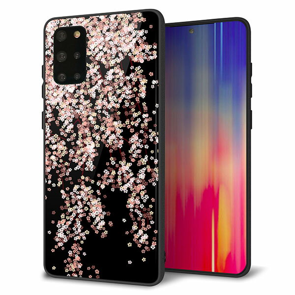 au Galaxy S20+ SCG02 ケース カバー スマホケース 背面 ガラス TPU ガラプリ 【しだれ桜】 MMLM