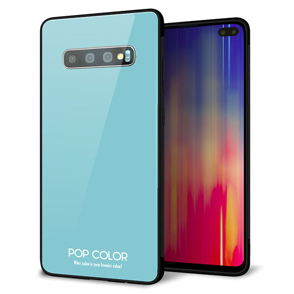 au Galaxy S10+ SCV42 ケース カバー スマホケース 背面 ガラス TPU ガラプリ 【KM905 ポップカラー(エメラルドブルー)】 MMLM