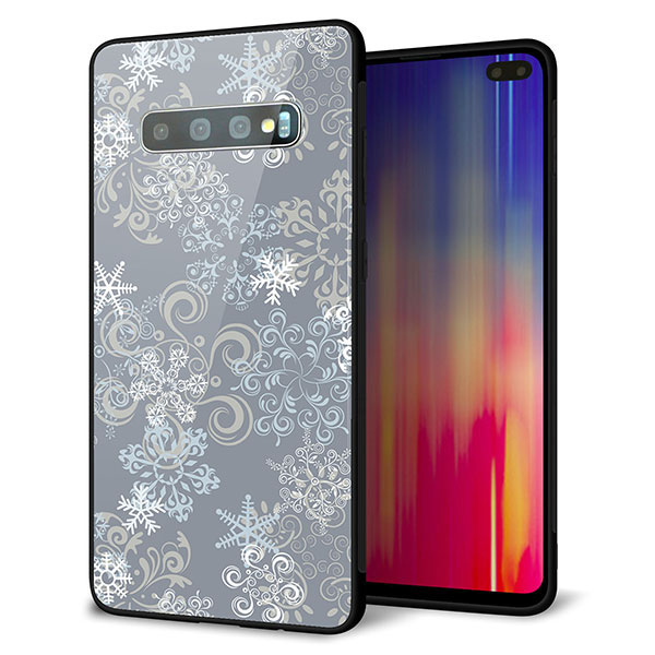 au Galaxy S10+ SCV42 ケース カバー スマホケース 背面 ガラス TPU ガラプリ 【XA801 雪の結晶】 メール便送料無料