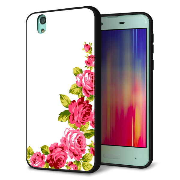 UQ mobile AQUOS sense ケース カバー 背面 ガラス TPU デザイン 【 VA825 バラのフレーム(白) 】 印刷 光沢 MLM