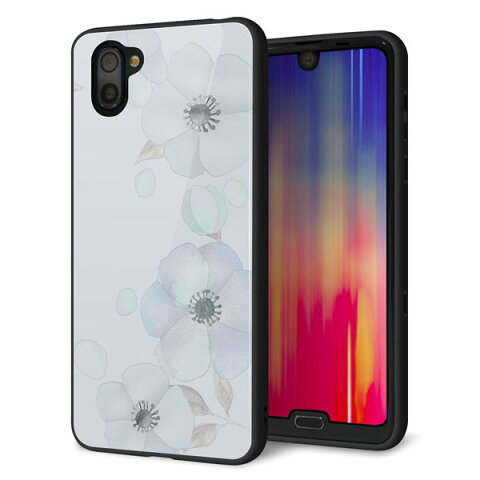 AQUOS R3 SH-04L ケース カバー 背面 ガラス TPU デザイン ガラプリ 【ドゥ・フルール(エンジェルブルー)】 印刷 光沢 メール便送料無料