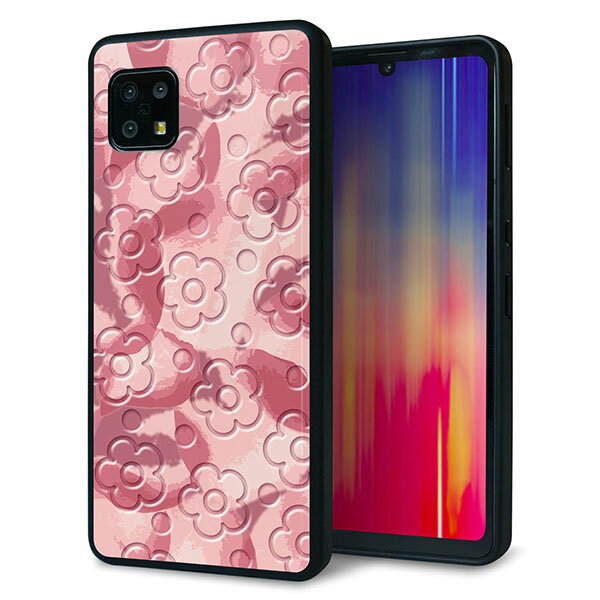 au AQUOS sense6 SHG05 ケース カバー 背面 ガラス TPU デザイン ガラプリ 【SC846 フラワーヴェルニ花ピンク】 印刷 光沢 MMLM