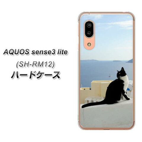 楽天モバイル AQUOS sense3 lite SH-RM12 ハードケース / カバー【VA805 ネコと地中海 素材クリア】 UV印刷 ★高解像度版(楽天モバイル アクオス センス3 ライト/SHRM12/スマホケース)