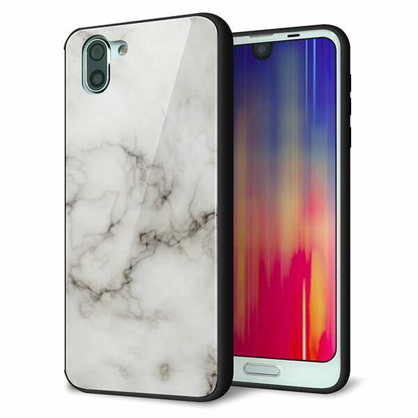 au AQUOS R2 SHV42 ケース カバー スマホケース 背面 ガラス TPU ガラプリ 【大理石WH 】 MMLM