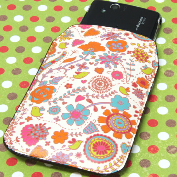 本革（レザー）スマートフォンケース デザイナーVer.【323小鳥と花】 【Lサイズ】AQUOS PHONE EX/シンプルスマホ/docomo with series/G'zOne/GALAPAGOS/HTC EVO WiMAX/REGZA Phone/LYNX3Dなど汎用タイプ MMLM