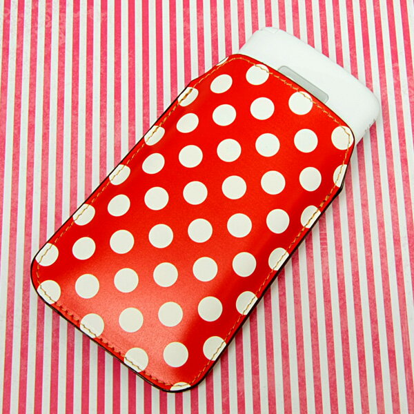 本革（レザー）スマートフォンケース デザイナーVer.【331 ドット柄（水玉）レッド× ホワイトBig】 【Lサイズ】 AQUOS PHONE EX/シンプルスマホ/docomo with series/G'zOne/GALAPAGOS/HTC EVO WiMAX/REGZA Phone/LYNX3Dなど汎用タイプ MMLM