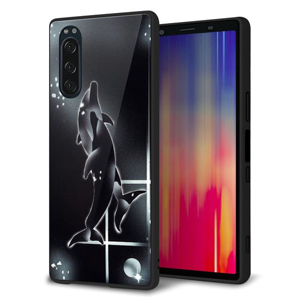 乐天商城 - docomo Xperia5 SO-01M ケース カバー スマホケース 背面 ガラス TPU ガラプリ 【158 ブラックドルフィン】 MMLM