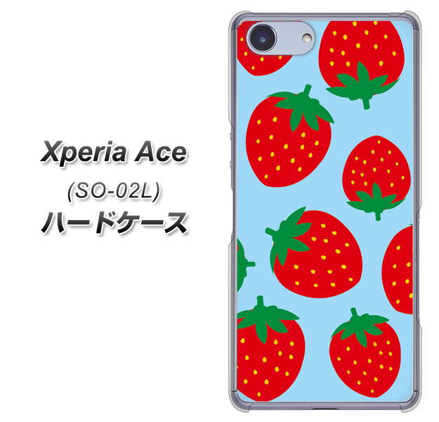 docomo Xperia Ace SO-02L ハードケース カバー 【SC821 大きいイチゴ模様 レッドとブルー 素材クリア】