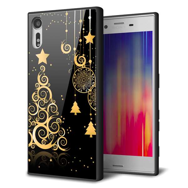 Xperia XZs SO-03J docomo エクスペリアXZs ケース カバー 背面 ガラス TPU デザイン 【 721 ゴールドクリスマスツリー 】 ガラプリ スマホケース 携帯ケース MMLM