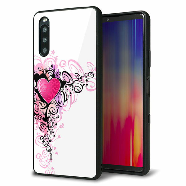 乐天商城 - docomo Xperia 10 III SO-52B ケース カバー 背面 ガラス TPU デザイン ガラプリ 【007 スタイリッシュハート(白)】 印刷 光沢 MMLM