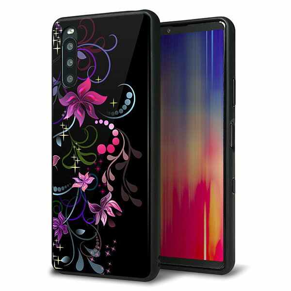 Rakuten - docomo Xperia 10 III SO-52B ケース カバー 背面 ガラス TPU デザイン ガラプリ 【263 闇に浮かぶ華】 印刷 光沢 MMLM