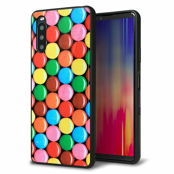 docomo Xperia 10 III SO-52B ケース カバー 背面 ガラス TPU デザイン ガラプリ 【448 マーブルチョコ】 印刷 光沢 MMLM