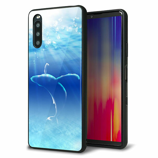 Rakuten - docomo Xperia 10 III SO-52B ケース カバー 背面 ガラス TPU デザイン ガラプリ 【1047 海の守り神くじら】 印刷 光沢 MMLM