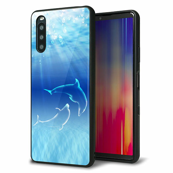 Rakuten - docomo Xperia 10 III SO-52B ケース カバー 背面 ガラス TPU デザイン ガラプリ 【1048 海の守り神イルカ】 印刷 光沢 MMLM