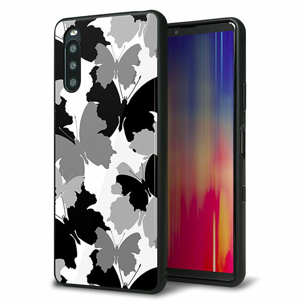 docomo Xperia 10 III SO-52B ケース カバー 背面 ガラス TPU デザイン ガラプリ 【1336 夜の蝶】 印刷 光沢 MLM