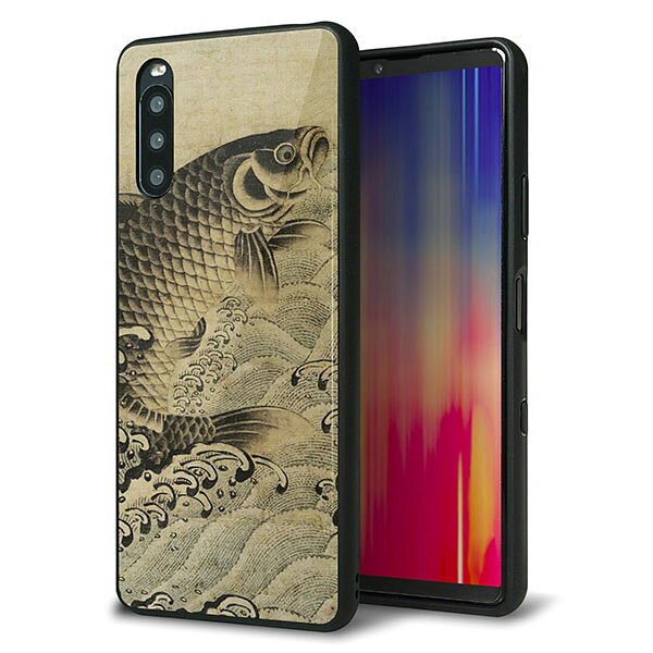 乐天商城 - docomo Xperia 10 III SO-52B ケース カバー 背面 ガラス TPU デザイン ガラプリ 【MA970 和柄 鶴鯉 B】 印刷 光沢 MMLM