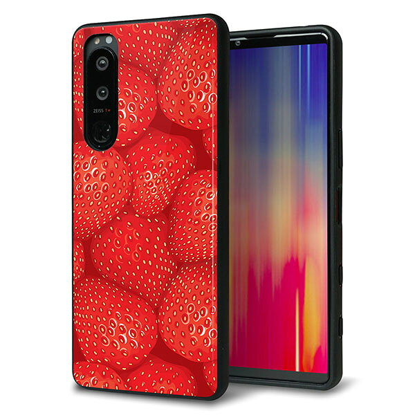 乐天商城 - docomo Xperia 5 III SO-53B ケース カバー 背面 ガラス TPU デザイン ガラプリ 【444 ストロベリーウォール】 印刷 光沢 MMLM