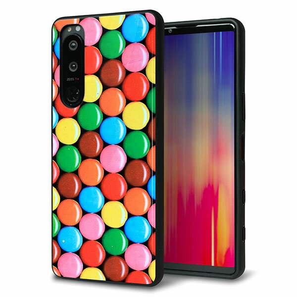 docomo Xperia 5 III SO-53B ケース カバー 背面 ガラス TPU デザイン ガラプリ 【448 マーブルチョコ】 印刷 光沢 MMLM