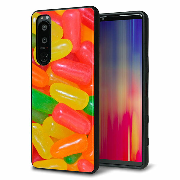 Rakuten - docomo Xperia 5 III SO-53B ケース カバー 背面 ガラス TPU デザイン ガラプリ 【449 ジェリービーンズ】 印刷 光沢 MMLM