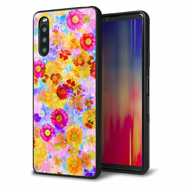 au Xperia 10 III SOG04 ケース カバー 背面 ガラス TPU デザイン ガラプリ 【SC870 リバティプリント フルールドパルファン ブルー】 印刷 光沢 MMLM
