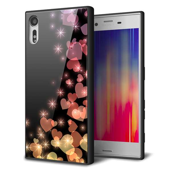 Rakuten - Xperia XZ SOV34 au エクスペリアXZ ケース カバー 背面 ガラス TPU デザイン 【 020 夜のきらめきハート 】 ガラプリ スマホケース 携帯ケース MMLM