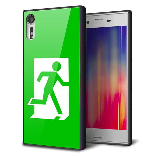 Xperia XZ SOV34 au エクスペリアXZ ケース カバー 背面 ガラス TPU デザイン 【 163 非常口 】 ガラプリ スマホケース 携帯ケース メール便送料無料