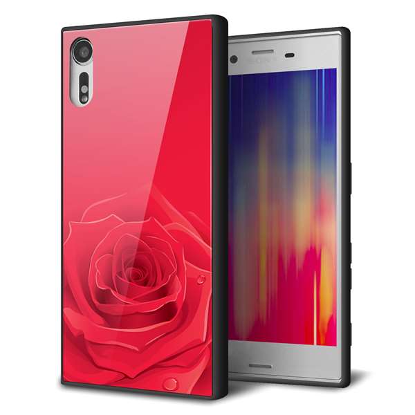 乐天商城 - Xperia XZ SOV34 au エクスペリアXZ ケース カバー 背面 ガラス TPU デザイン 【 395 赤いバラ 】 ガラプリ スマホケース 携帯ケース MMLM