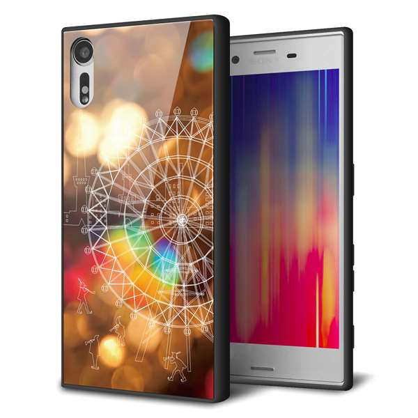 乐天商城 - Xperia XZ SOV34 au エクスペリアXZ ケース カバー 背面 ガラス TPU デザイン 【 KM884 観覧車と笛吹 】 ガラプリ スマホケース 携帯ケース MMLM