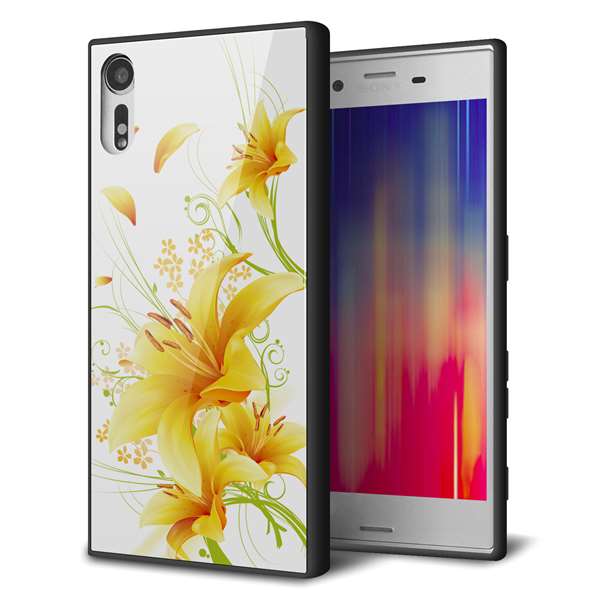 Rakuten - Xperia XZ SOV34 au エクスペリアXZ ケース カバー 背面 ガラス TPU デザイン 【 SC852 ユリ イエロー 】 ガラプリ スマホケース 携帯ケース MMLM