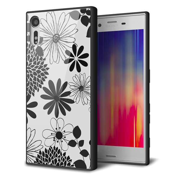 Rakuten - Xperia XZ SOV34 au エクスペリアXZ ケース カバー 背面 ガラス TPU デザイン 【 SC912 花柄モノトーン 01 】 ガラプリ スマホケース 携帯ケース MMLM