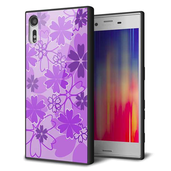 乐天商城 - Xperia XZ SOV34 au エクスペリアXZ ケース カバー 背面 ガラス TPU デザイン 【 VA960 重なり合う花　パープル 】 ガラプリ スマホケース 携帯ケース MMLM