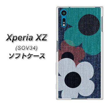 au Xperia XZ SOV34 TPU ソフトケース / やわらかカバー【EK869 ルーズフラワーinデニム 素材ホワイト】 UV印刷 シリコンケースより堅く、軟性のあるTPU素材(au エクスペリアXZ SOV34/SOV34/スマホケース)