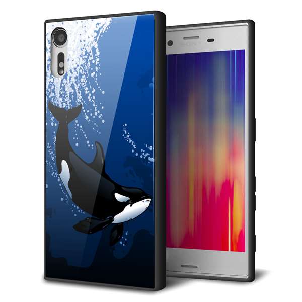 Rakuten - Xperia XZs SOV35 au エクスペリアXZs ケース カバー 背面 ガラス TPU デザイン 【 423 シャチ 】 ガラプリ スマホケース 携帯ケース MMLM