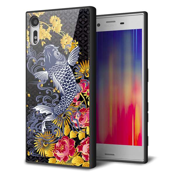 乐天商城 - Xperia XZs SOV35 au エクスペリアXZs ケース カバー 背面 ガラス TPU デザイン 【 1028 牡丹と鯉 】 ガラプリ スマホケース 携帯ケース MMLM