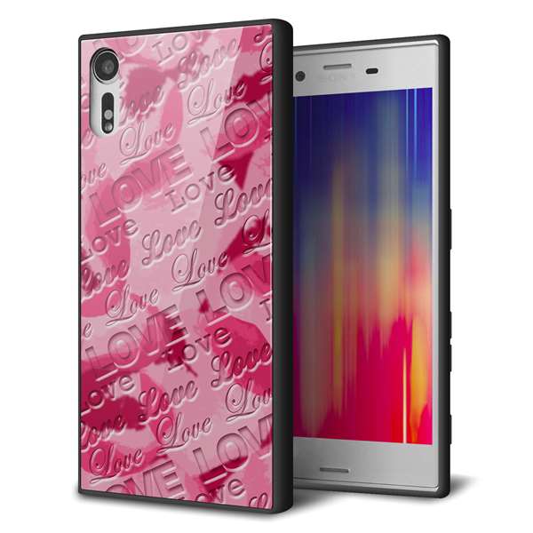 乐天商城 - Xperia XZs SOV35 au エクスペリアXZs ケース カバー 背面 ガラス TPU デザイン 【 SC845 フラワーヴェルニLOVE濃いピンク 】 ガラプリ スマホケース 携帯ケース MMLM